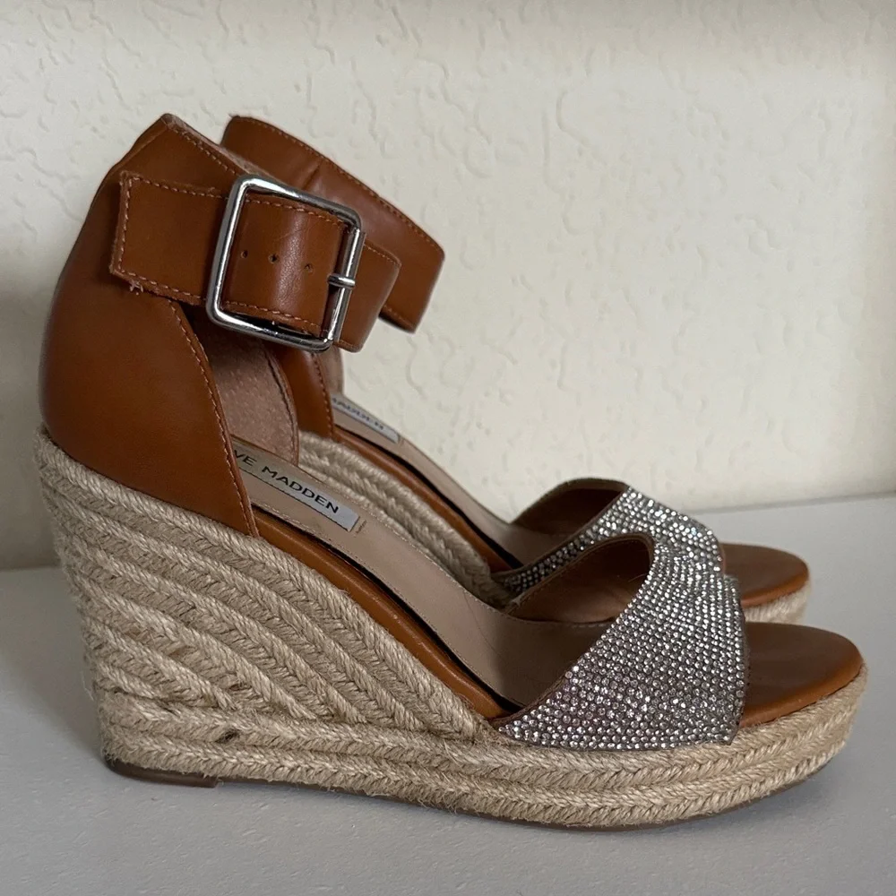 Steve Madden Tan and Silver Wedge Sandals